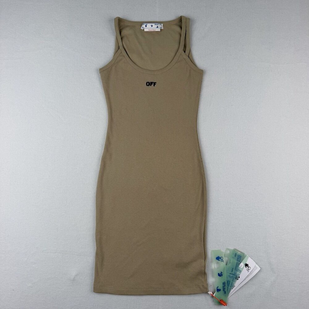 NEW Off-White Off Stamp Basic Rib Dress Forest Green Size EU 40 / US 4